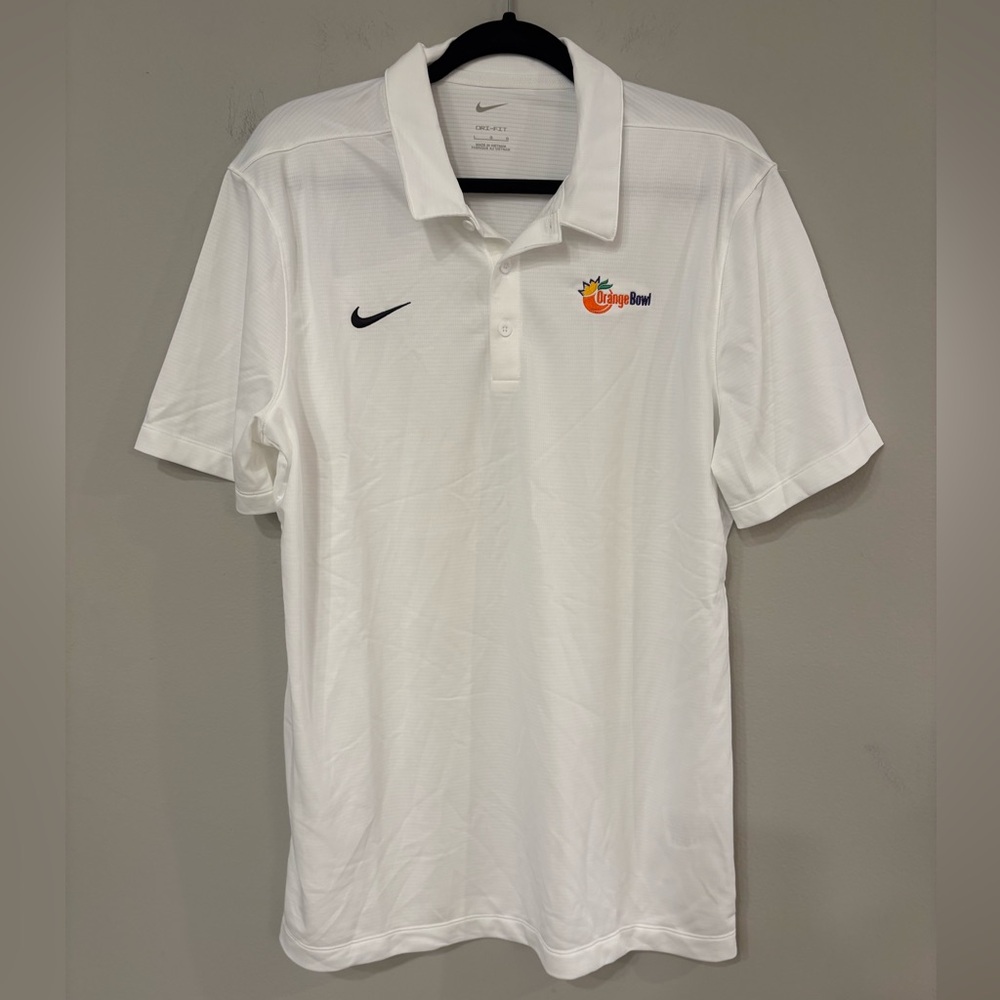 Nike Men’s L White Orange Bowl Dri-Fit Polo Shirt NWOT